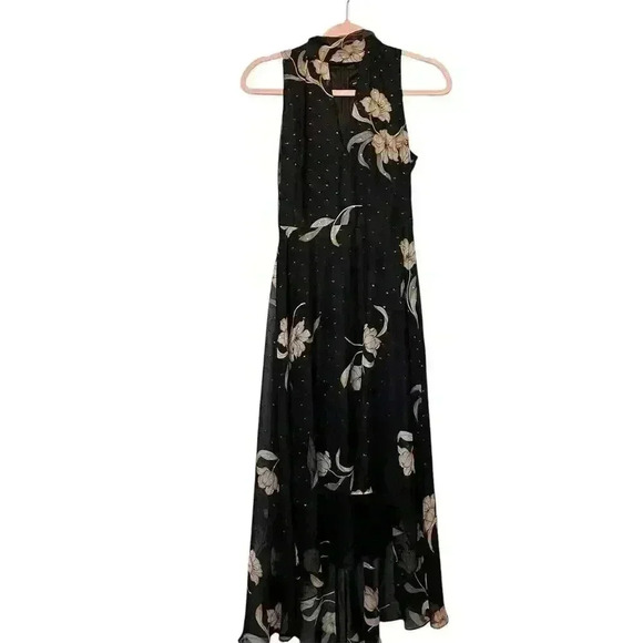 White House Black Market Womens Halter Maxi Dress Floral Keyhole Neck Black Sz 0 - Picture 1 of 4